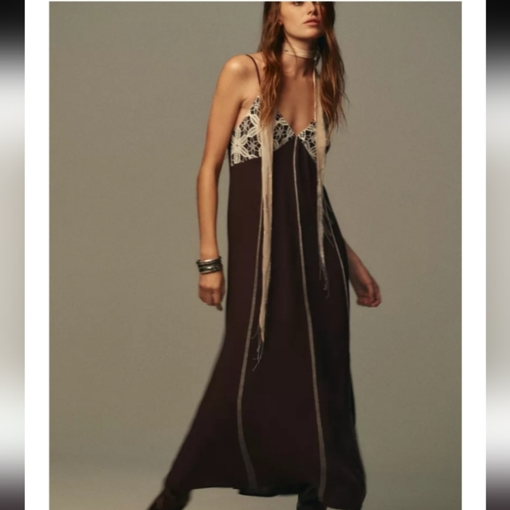 Zara Embroidered Midi Strappy Dress